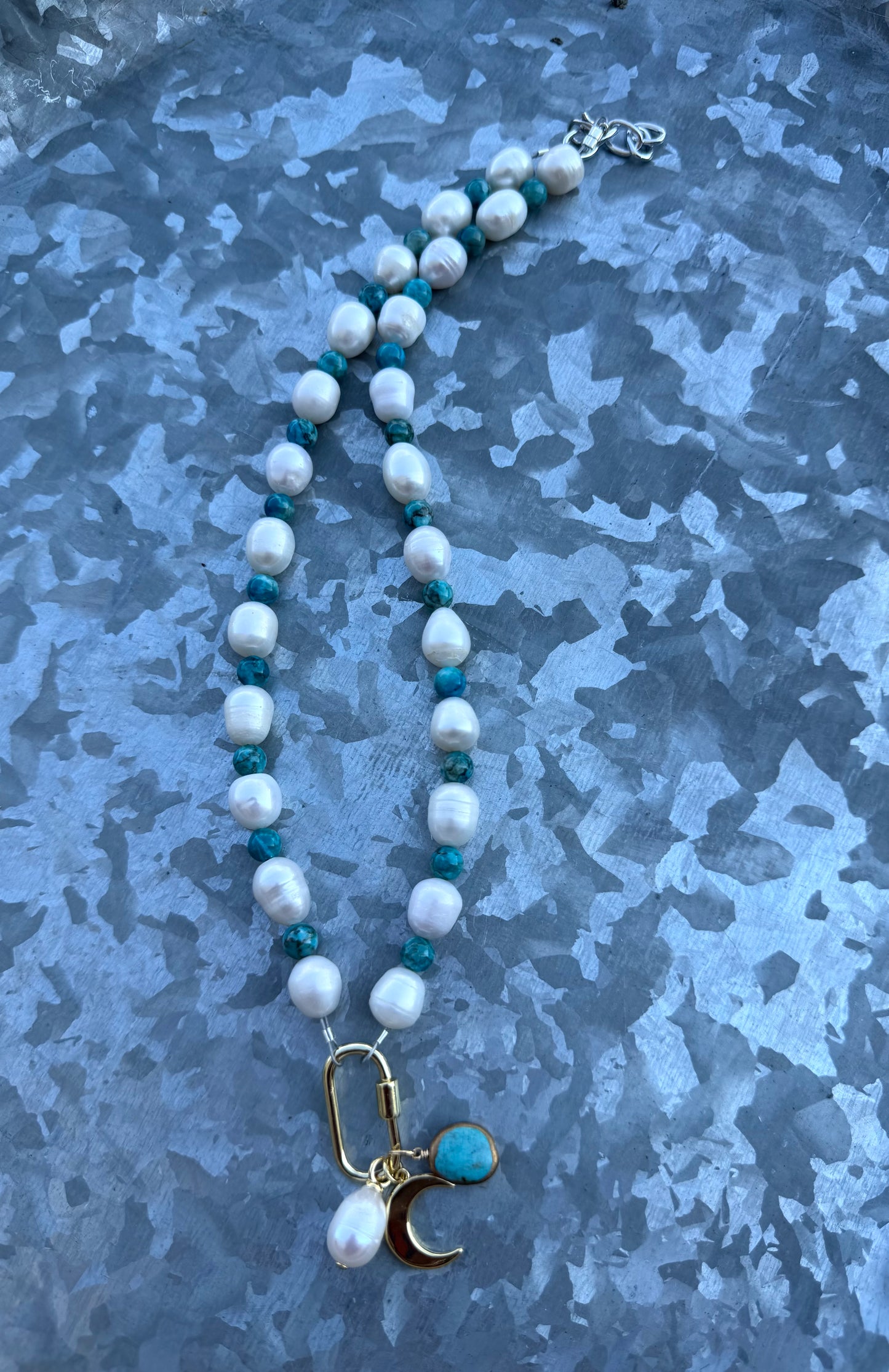 Gold Locket with Charms - Mother of Pearl & Turquoise