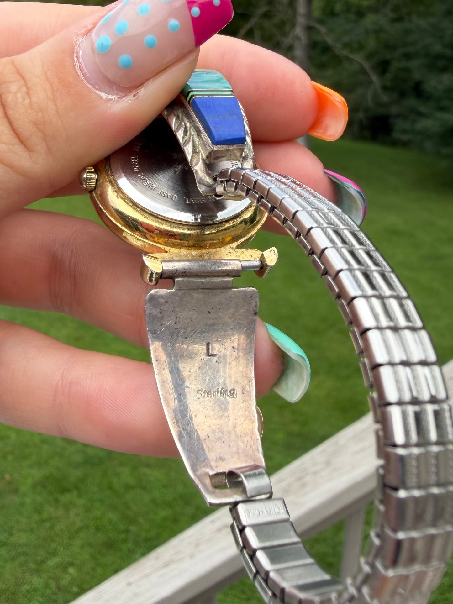 Green Turquoise & Blue Lapis Inlay Mixed Metal Watch