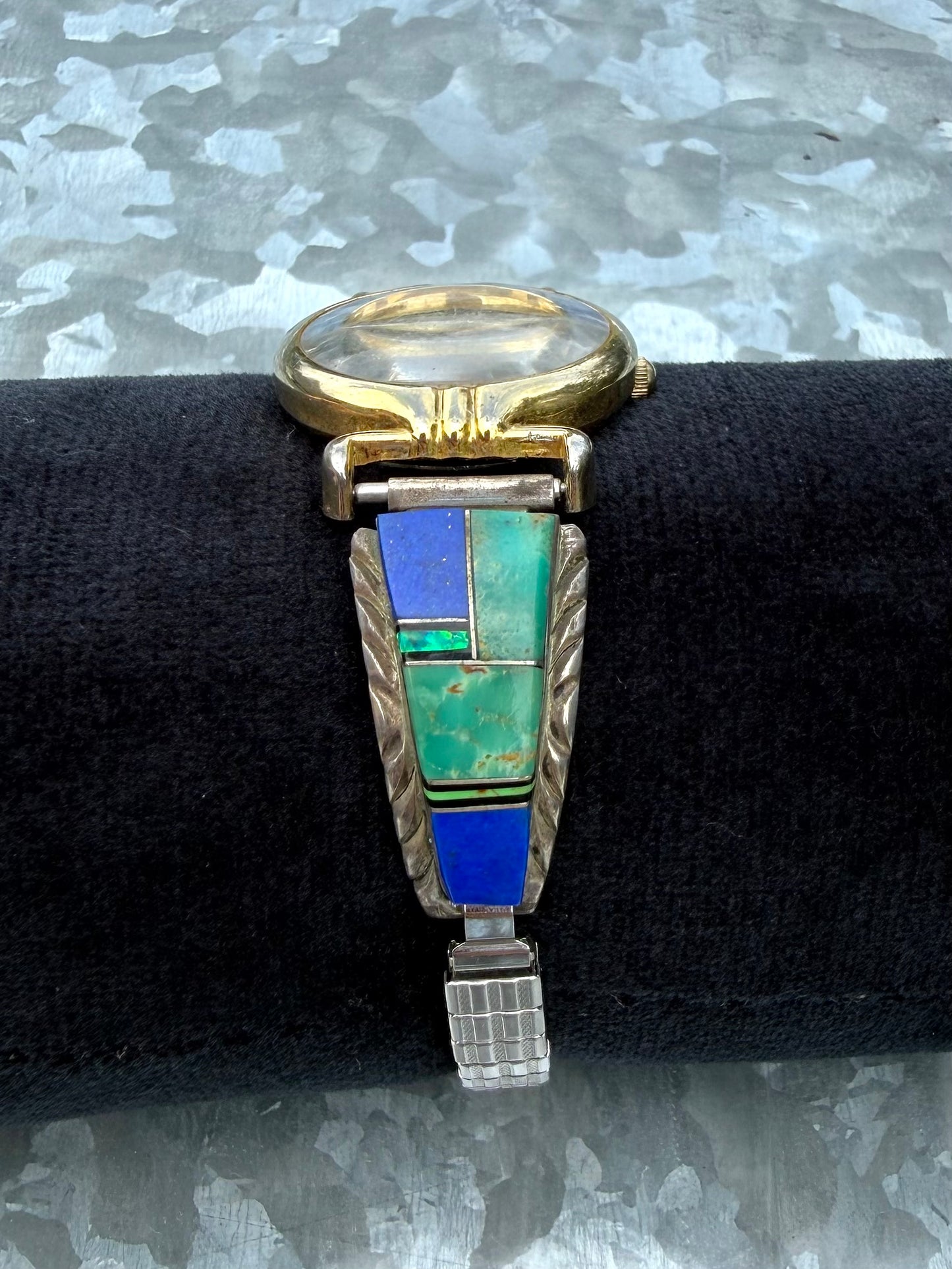 Green Turquoise & Blue Lapis Inlay Mixed Metal Watch