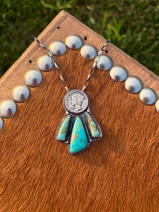 Liberty Dime with Kingman & Alacran Turquoise