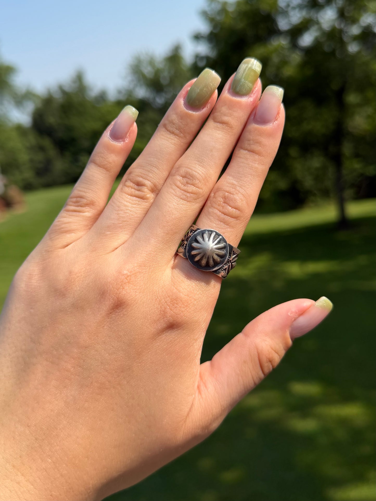 Silver Concho Ring, size 8.5