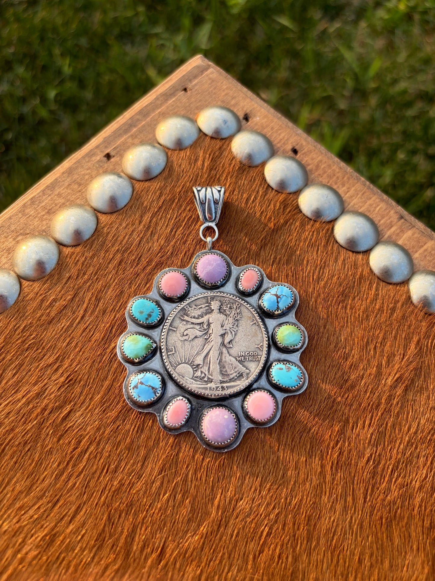 Liberty Half Dollar Multi Stone Pendant