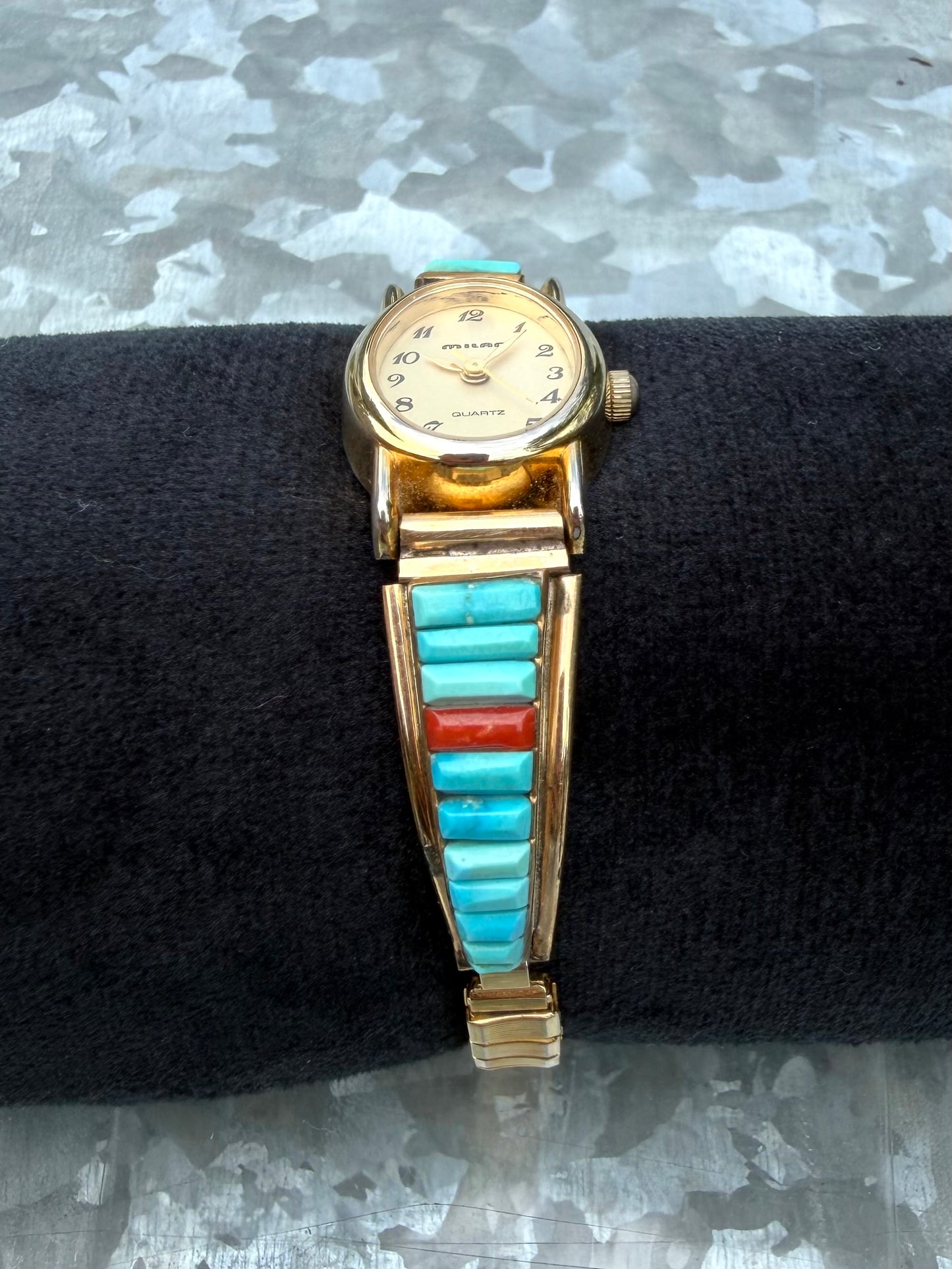 Red Coral & Turquoise Watch - Gold