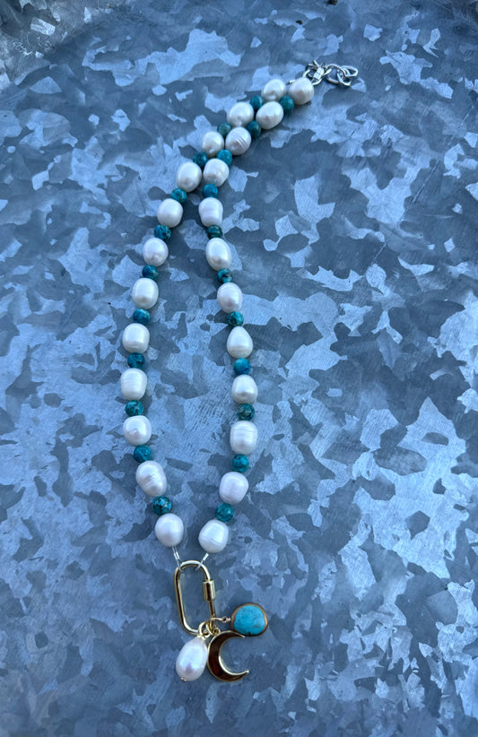 Gold Locket with Charms - Mother of Pearl & Turquoise