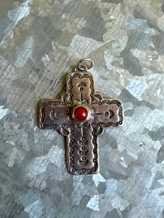Red Coral Cross Pendant