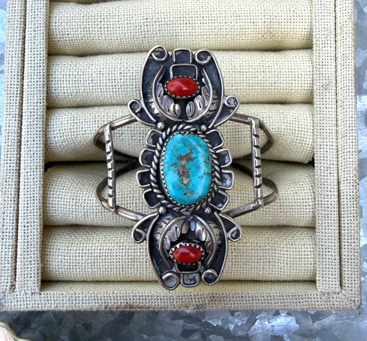 Vintage Coral & Kingman Cuff