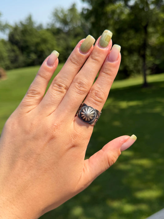 Silver Concho Ring, size 7.5
