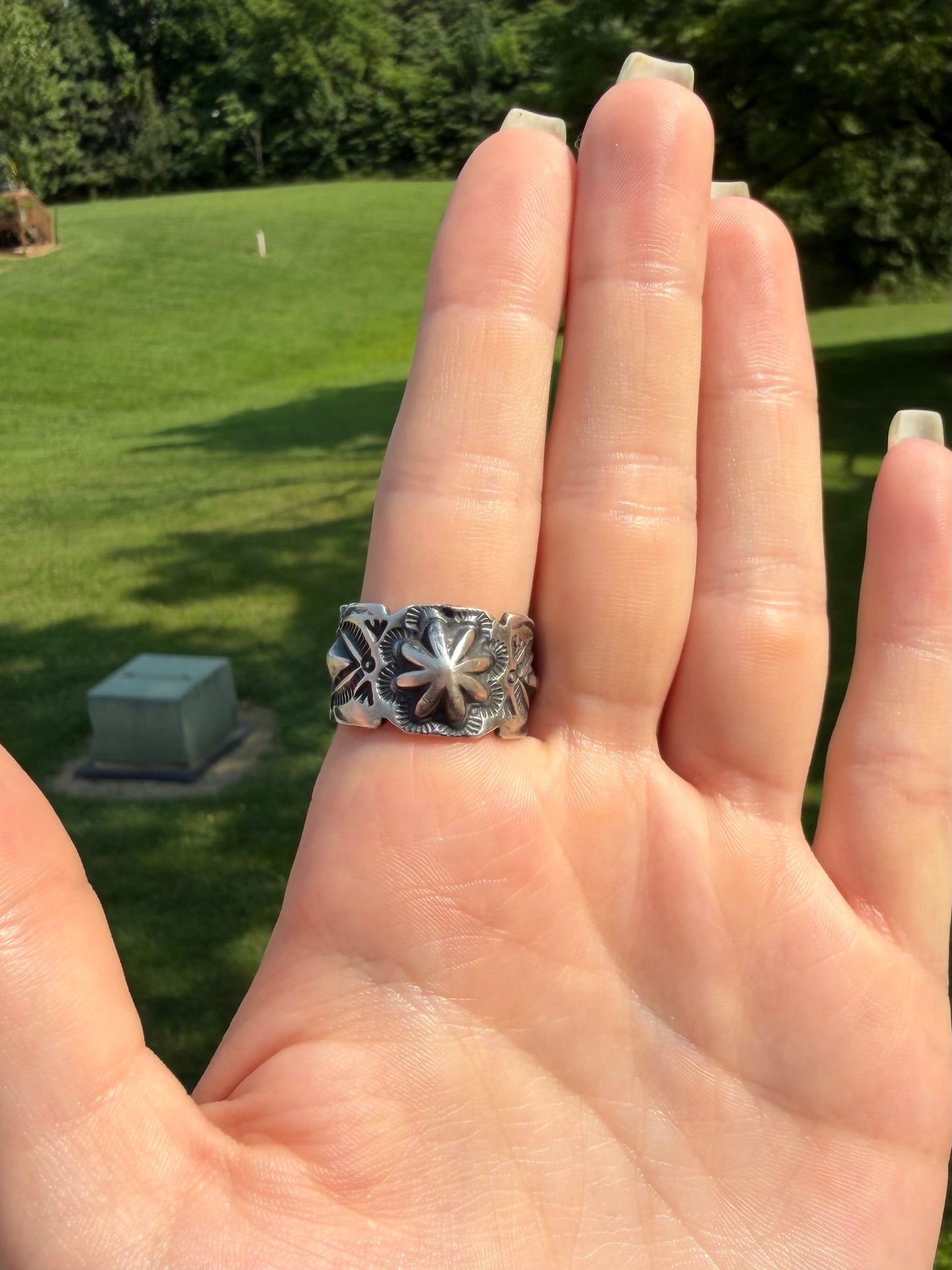Silver Concho Ring, size 8.5
