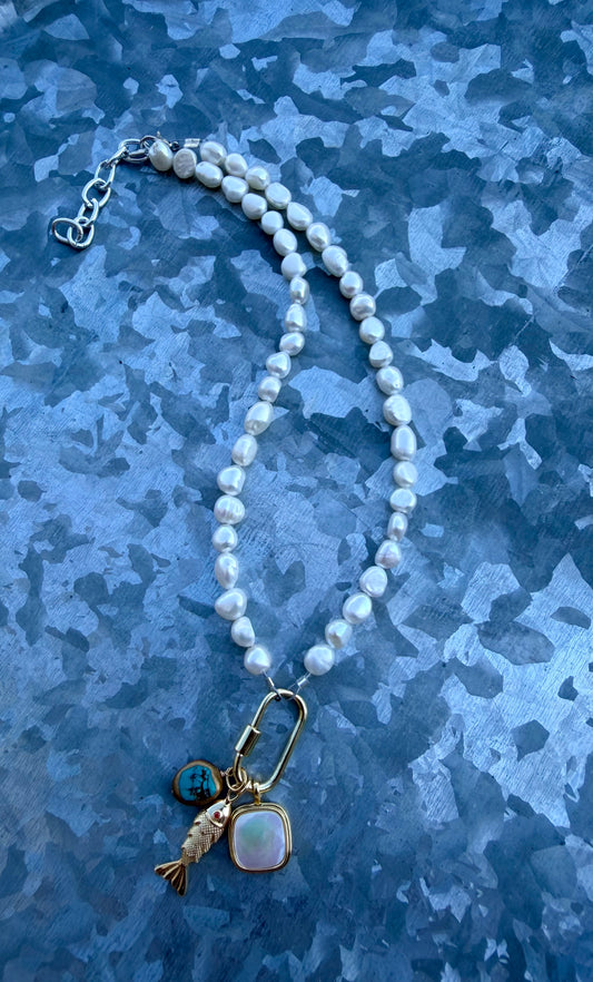 Gold Locket with Charms - Mother of Pearl