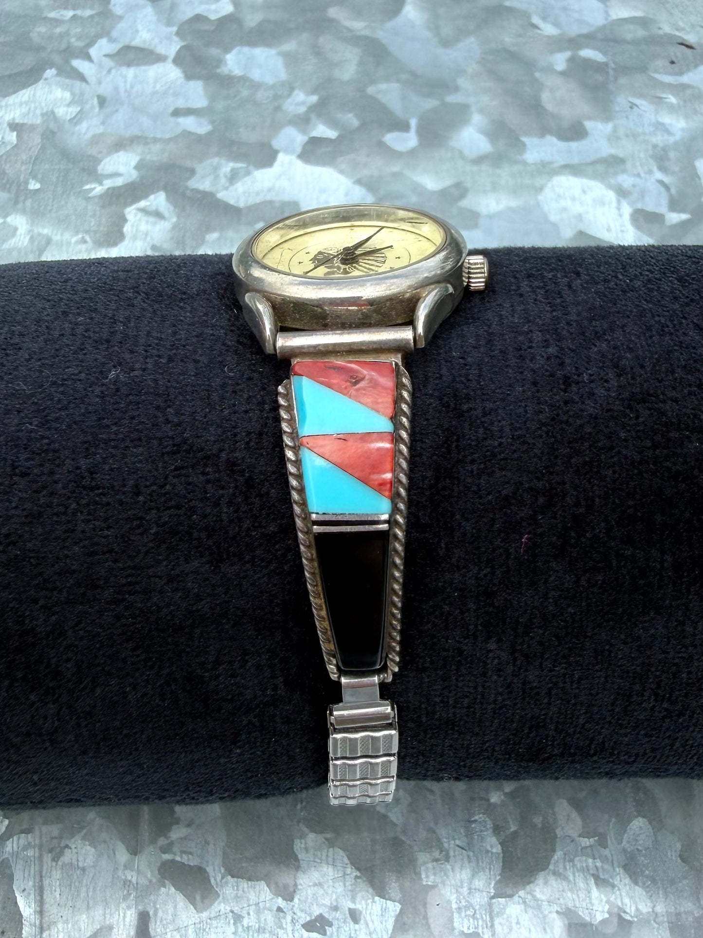 Red Coral, Turquoise, & Black Onyx Watch