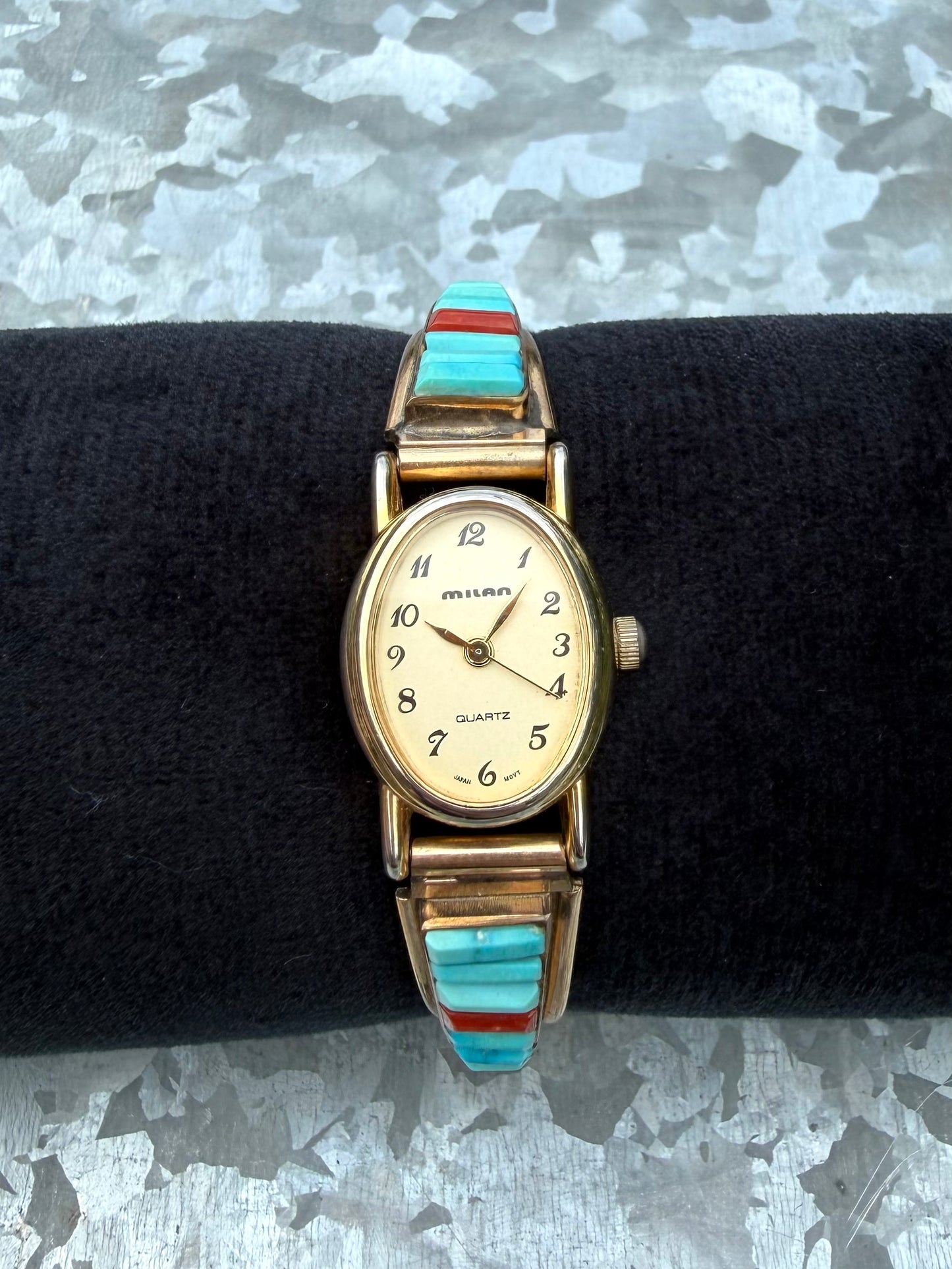 Red Coral & Turquoise Watch - Gold
