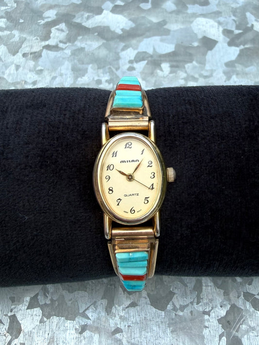 Red Coral & Turquoise Watch - Gold